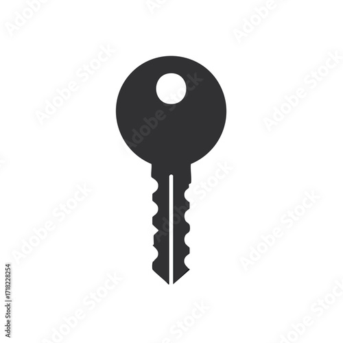Single Dark Grey Key Silhouette With Round Head and Serrated Blade