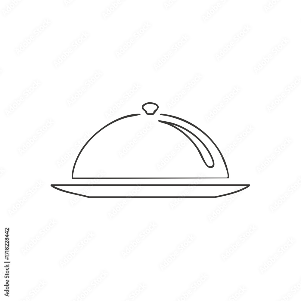 Fototapeta premium Elegant outline illustration of a serving platter with a domed cloche cover, showcasing minimalist dining and cuisine presentation