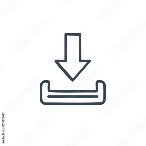 Download Icon with Arrow Pointing Down into Storage Bin in Thin Line