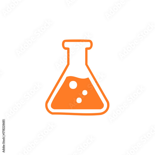Orange liquid in laboratory flask illustration. Science and research concepts