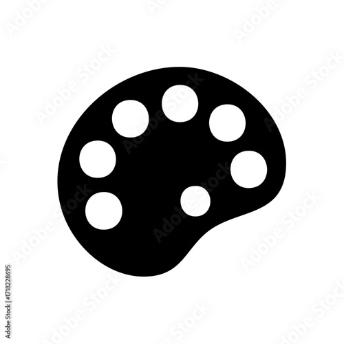 Black artist palette icon with white paint wells minimalist graphic design element