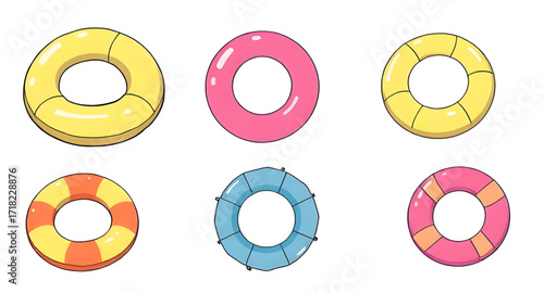 Simple inflatable ring, Summer fun cartoon, Relaxing pool float, Round tube icon, Inflatable toy vector, Vacation accessory design, Poolside inflatable, Water safety ring, Swimming pool cartoon, Fun i