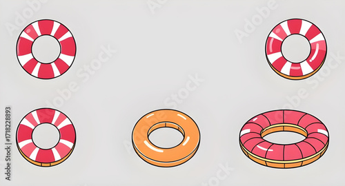 Cartoon float tube, Modern pool float, Simple inflatable ring, Summer fun cartoon, Relaxing pool float, Round tube icon, Inflatable toy vector, Vacation accessory design, Poolside inflatable, Water sa
