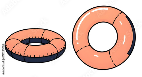 Cartoon inflatable tube, Vacation pool accessory, Round float cartoon, Air ring vector, Summer inflatable illustration, Fun pool tube, Floating ring icon, Cute inflatable design, Pool toy cartoon, Wat