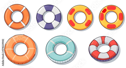 Summer pool float icon, Lifebuoy cartoon art, Swimming tube vector, Water ring design, Beach float clipart, Cartoon inflatable tube, Vacation pool accessory, Round float cartoon, Air ring vector, Summ
