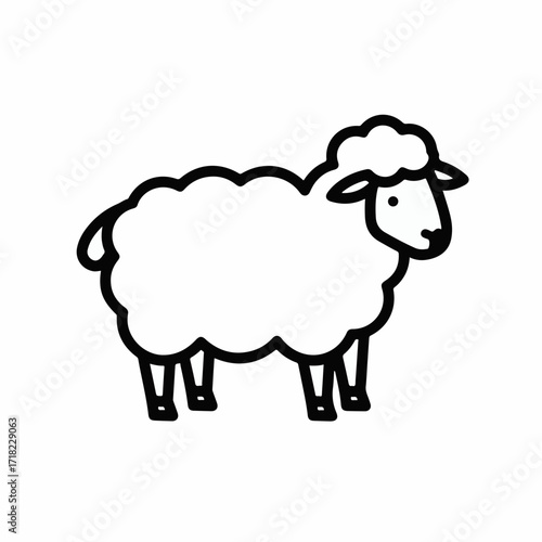 Simple line drawing of a fluffy white sheep standing peacefully