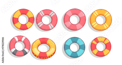 Inflatable ring illustration, Summer pool float icon, Lifebuoy cartoon art, Swimming tube vector, Water ring design, Beach float clipart, Cartoon inflatable tube, Vacation pool accessory, Round float 