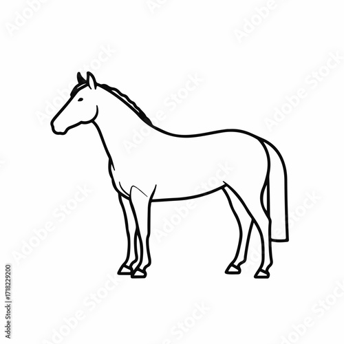 Elegant horse standing calmly in profile, a simple line art illustration.