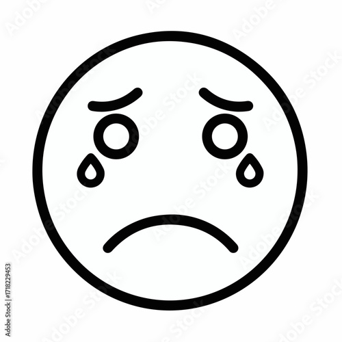 Simple line drawing of a sad face with tears, conveying distress and unhappiness