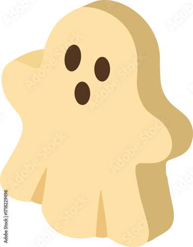 a cute ghost-shaped cookie with a light beige color and three chocolate-like spots for the eyes and mouth.