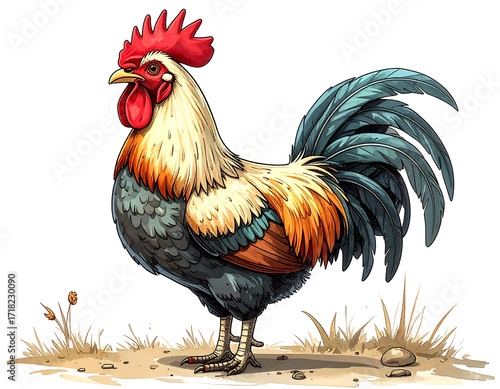 Rooster illustration on white background