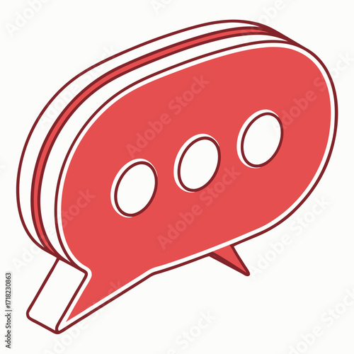 Three dimensional glossy chat bubble icon with a subtle three dot ellipsis for communication concepts