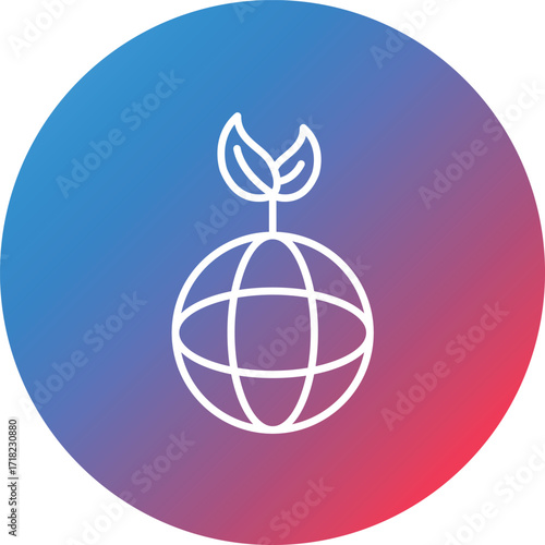 Green Planet Line Gradient Circle Background Icon