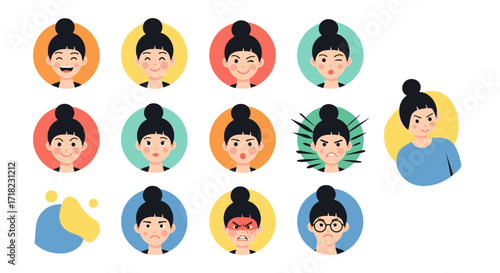Collection of Diverse Female Avatars Expressing Various Emotions and Styles.