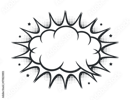 Comic Style Explosion Bubble with Halftone Dots, Creating a Dynamic and Bold Effect
