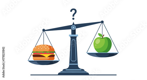 Burger versus Apple on a Scale Question Mark Healthy Food Choice.