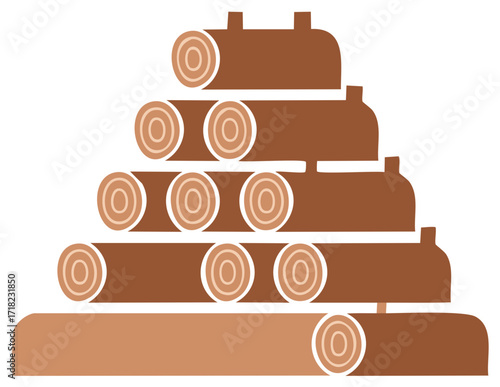 Pile of Brown Logs Stacked Abstractly for Wood Industry or Construction