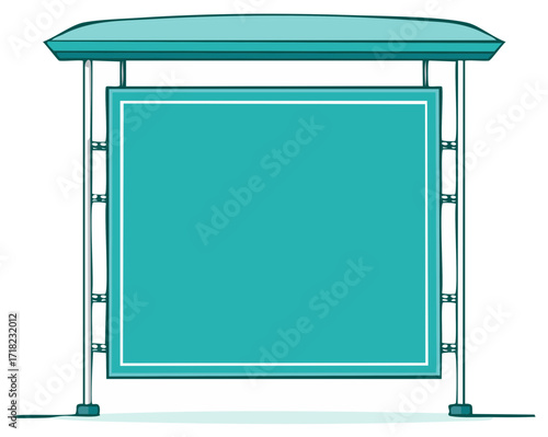 Turquoise Blank Billboards Under a Canopy Supported by Posts