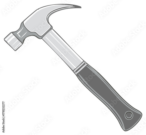 Illustration of a Claw Hammer with a Contoured Grip for Nailing and Construction