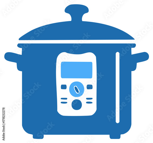 Modern blue kitchen appliance icon representing a multi cooker with digital display and controls