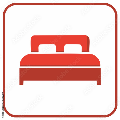 Red Bed Icon Graphic Cozy Sleep Hotel Room Motel Accommodation Resting Place