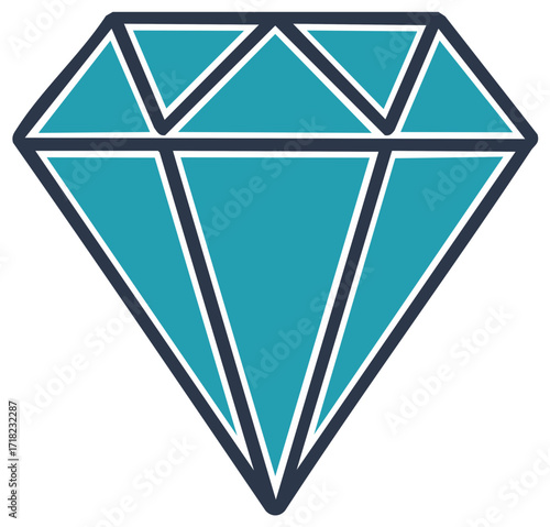 Stylized Teal Diamond Gemstone Geometric Faceted Gem