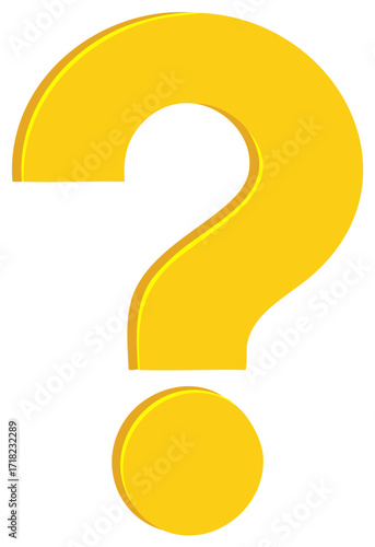 Bright yellow three dimensional question mark symbol for query and uncertainty