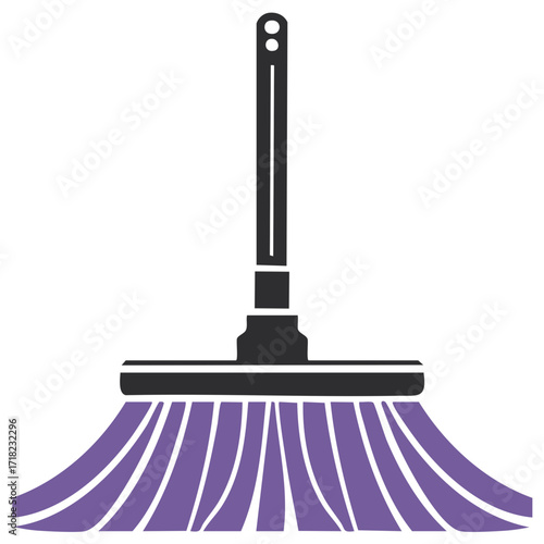 Stylized icon of a purple and black broom for cleaning floors and surfaces