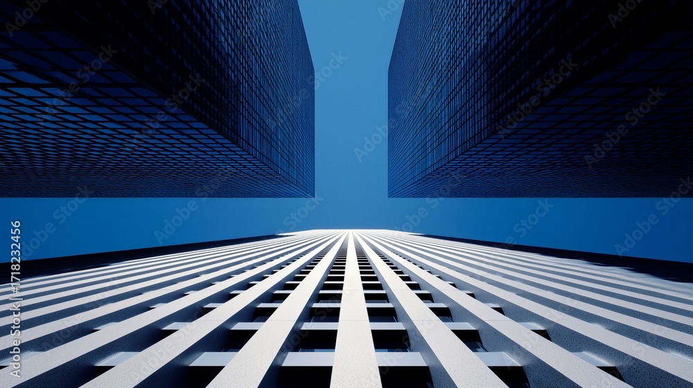 Naklejka premium Modern skyscrapers with upward perspective