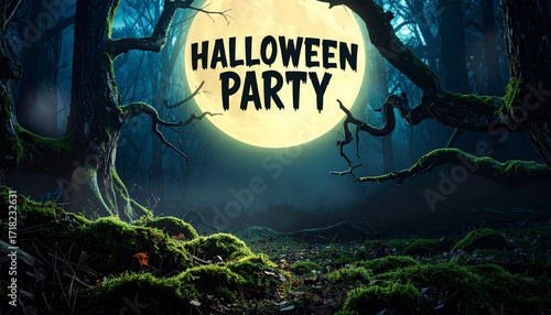 The Haunted Forest Halloween Party poster with a blank text area