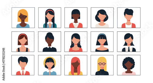 Diverse Group of Women in Video Conference Grid Layout.