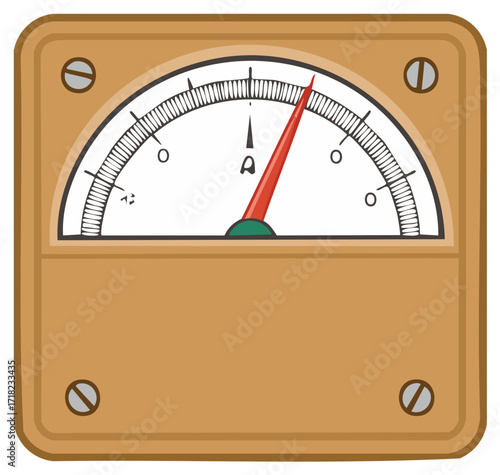 Vintage analog ammeter measuring electrical current with a red needle pointing to a reading