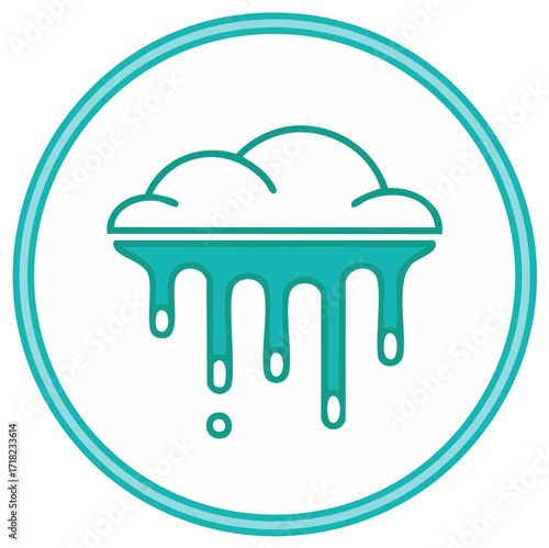 Vector icon of a melting cloud with liquid drips inside a circular frame