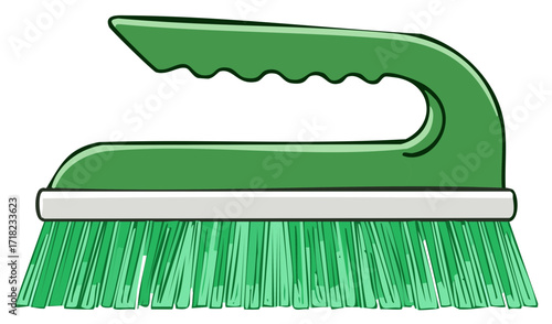 Green scrubbing brush vector illustration cleaning tool household hygiene