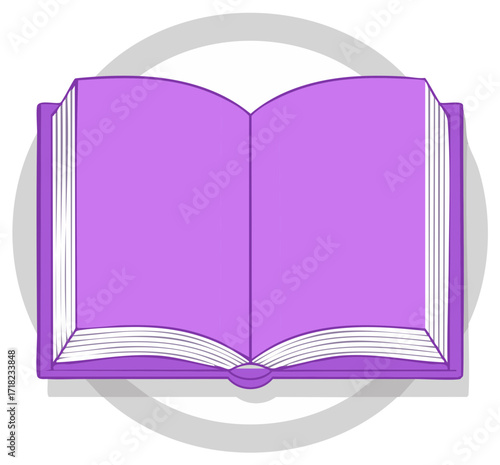 Vector illustration of an open purple hardcover book with blank pages