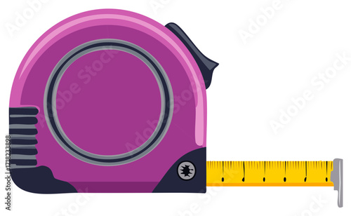 Bright Purple Tape Measure with Yellow Ruler Extended, Construction Equipment