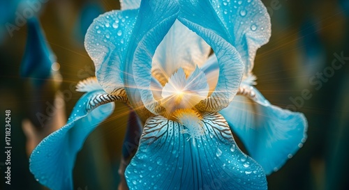 Blue Iris Flower with Sunrise Glow.