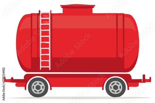 Red liquid transport trailer with ladder and wheels industrial vehicle illustration