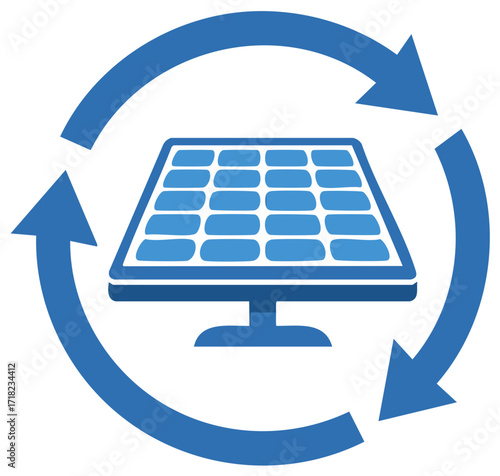 Renewable Energy Icon Solar Panel System with Circular Arrows Concept