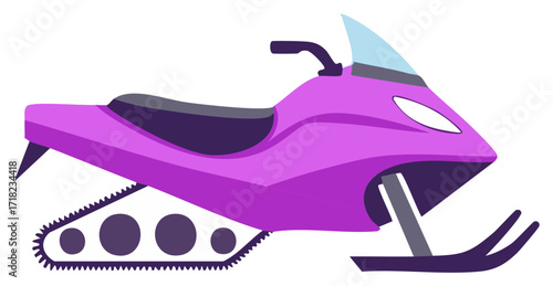 Modern purple snowmobile flat vector illustration for winter sport and recreation concepts