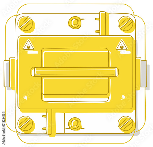 Yellow Electrical Junction Box Cover Illustration with Warning Symbols