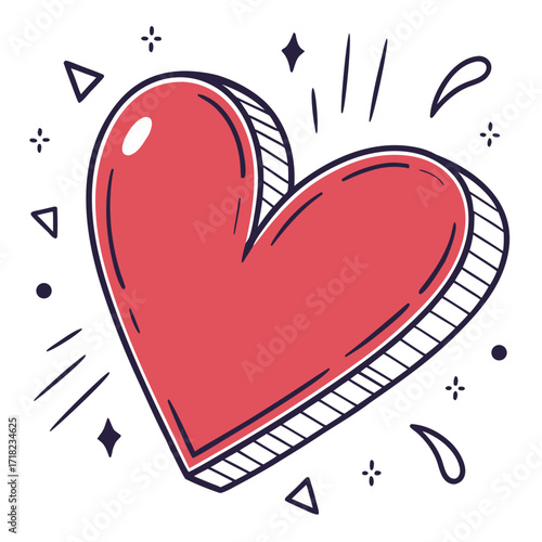Red heart with geometric shapes, a symbol of love