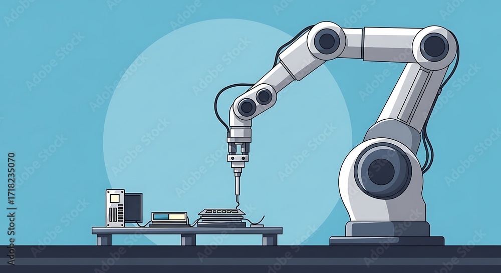 Fototapeta premium Robotic Arm Precision Assembly Process Automation Technology.
