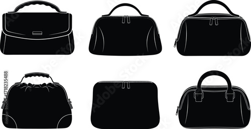 Travel duffle bag silhouette set, weekend and carry-on luggage vector collection