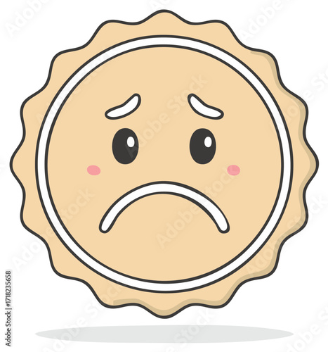 Cute cartoon food character with a sad worried face vector illustration. Unhappy pie or cookie mascot emoticon.