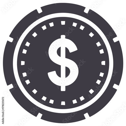Casino Chip Icon with Dollar Sign for Gamble, Bet, and Money Theme Isolated