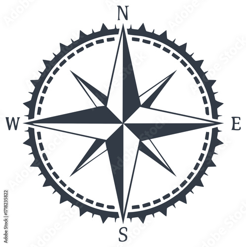 Compass Rose Illustration  Navigation Symbol Graphic Design Element
