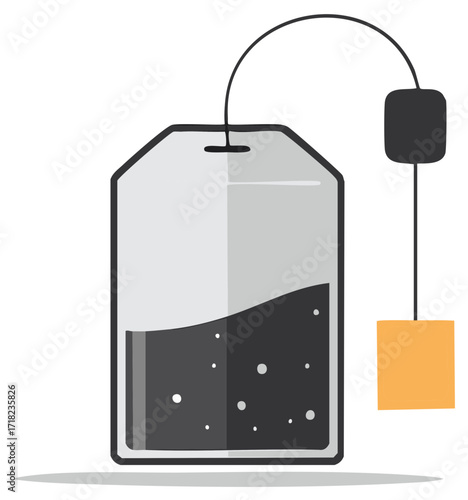 Vector Graphic of a Tea Bag with String and Tag Ready to be Stepped for a Warm Beverage