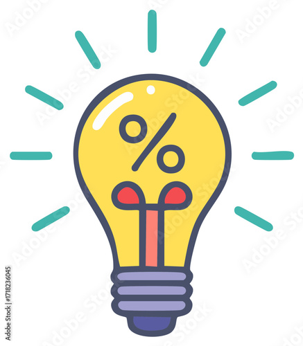 Creative financial idea icon with a glowing lightbulb and percentage symbol