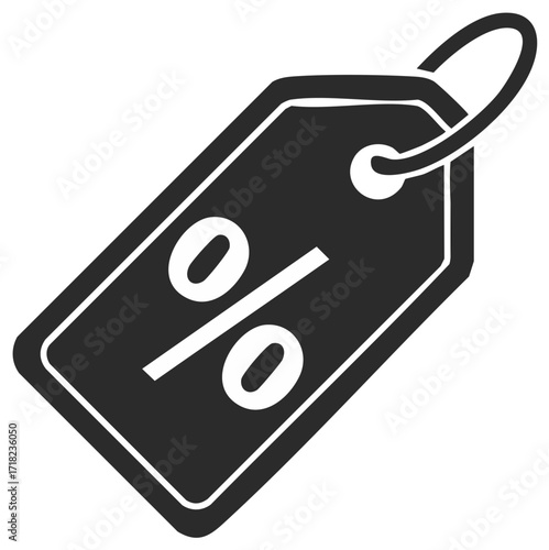 Discount tag with percent sign symbol for price reduction and sales promotions